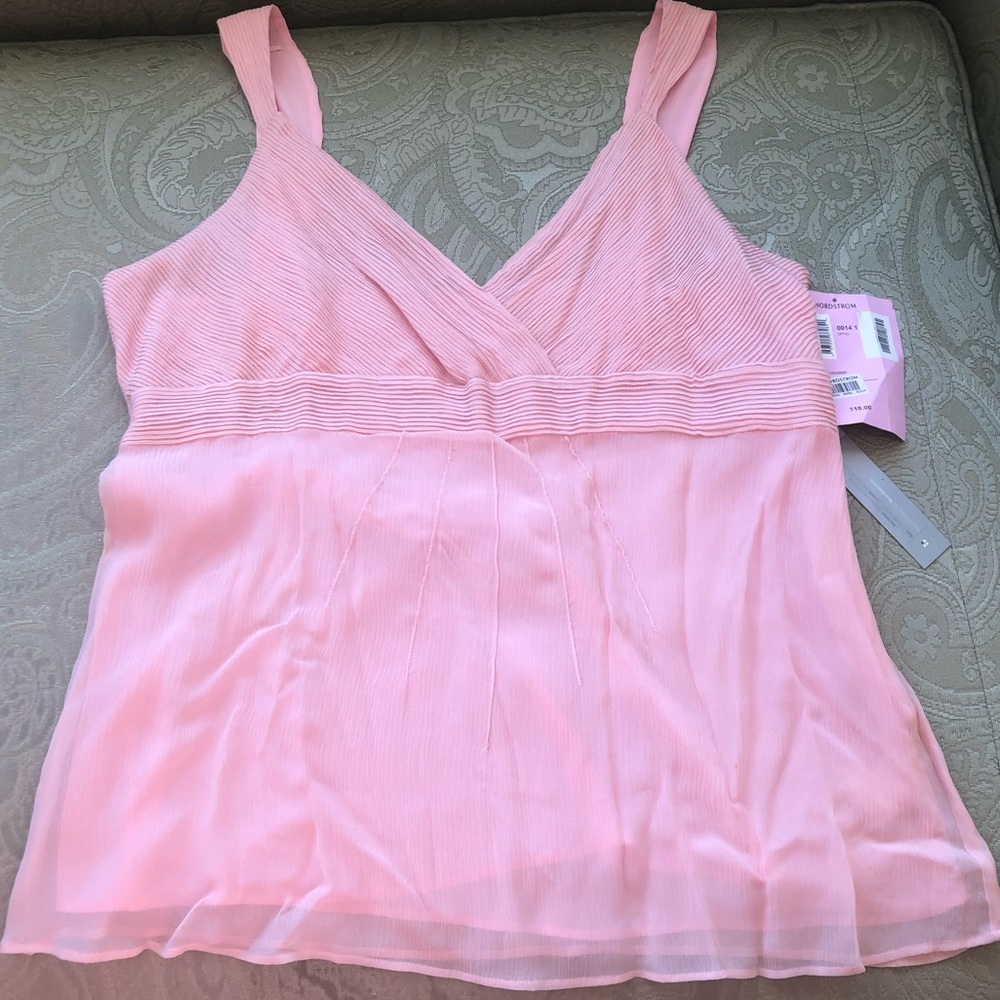 NWT Nordstrom Classiques Entier Pink Silk Top Size Large